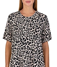 Sanctuary Animal Print Short Sleeve Round Neck Jersey Knit Sleepshirt
