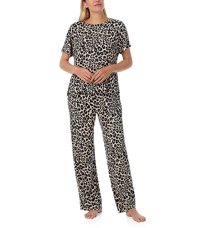 Sanctuary Animal Print Short Sleeve Round Neck Knit Long Pajama Set