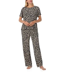 Sanctuary Animal Print Short Sleeve Round Neck Knit Long Pajama Set