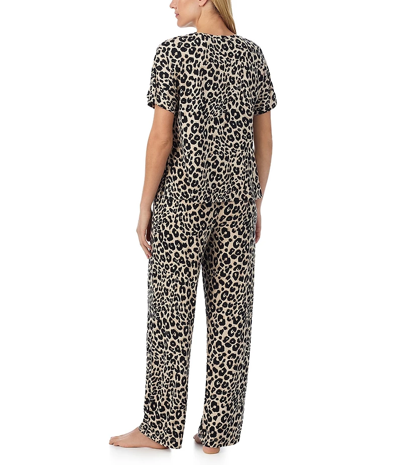 Sanctuary Animal Print Short Sleeve Round Neck Knit Long Pajama Set