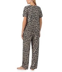 Sanctuary Animal Print Short Sleeve Round Neck Knit Long Pajama Set