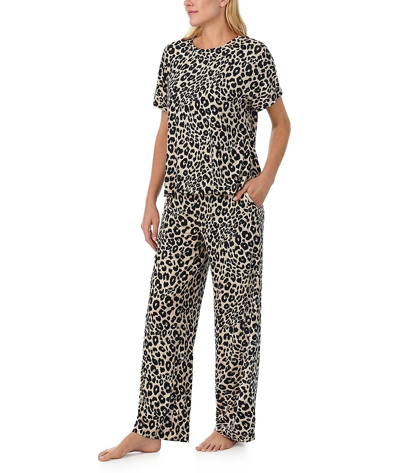 Sanctuary Animal Print Short Sleeve Round Neck Knit Long Pajama Set