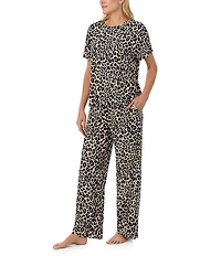Sanctuary Animal Print Short Sleeve Round Neck Knit Long Pajama Set