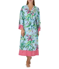 Sanctuary Aqua Stripe Print Long Sleeve V Neck Long Wrap Robe