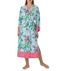 Sanctuary Aqua Stripe Print Long Sleeve V Neck Long Wrap Robe