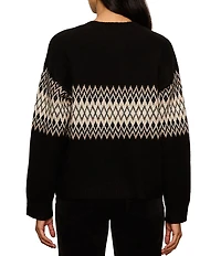 Sanctuary Argyle Crew Neck Long Sleeve Fuzzy Jacquard Easy Pullover Sweater