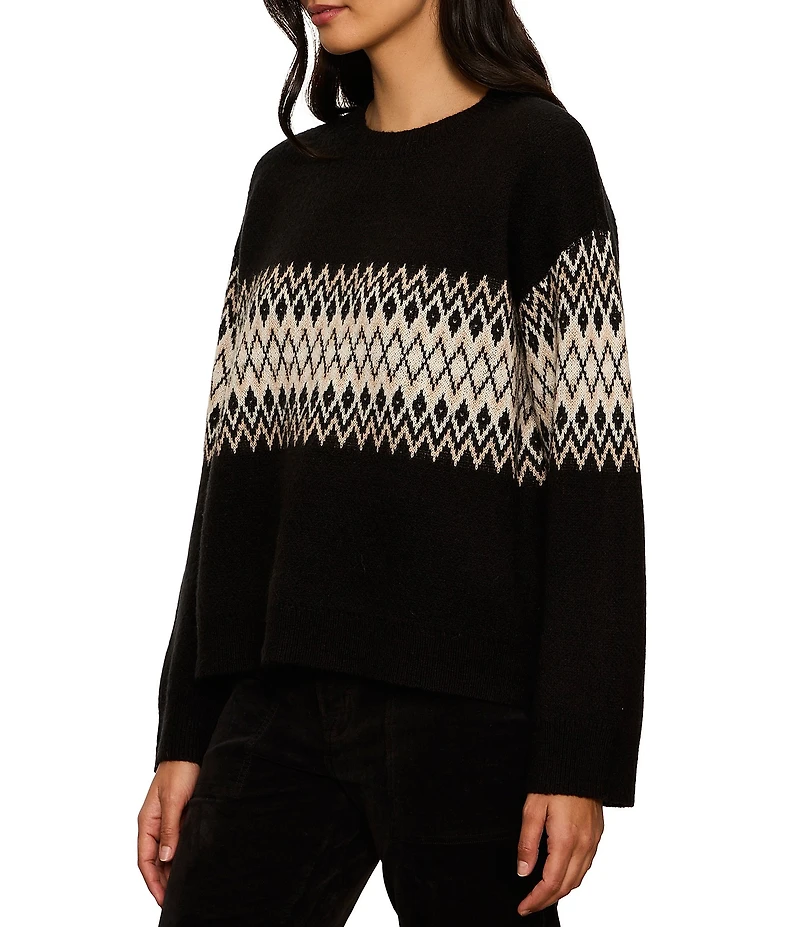 Sanctuary Argyle Crew Neck Long Sleeve Fuzzy Jacquard Easy Pullover Sweater