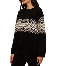 Sanctuary Argyle Crew Neck Long Sleeve Fuzzy Jacquard Easy Pullover Sweater