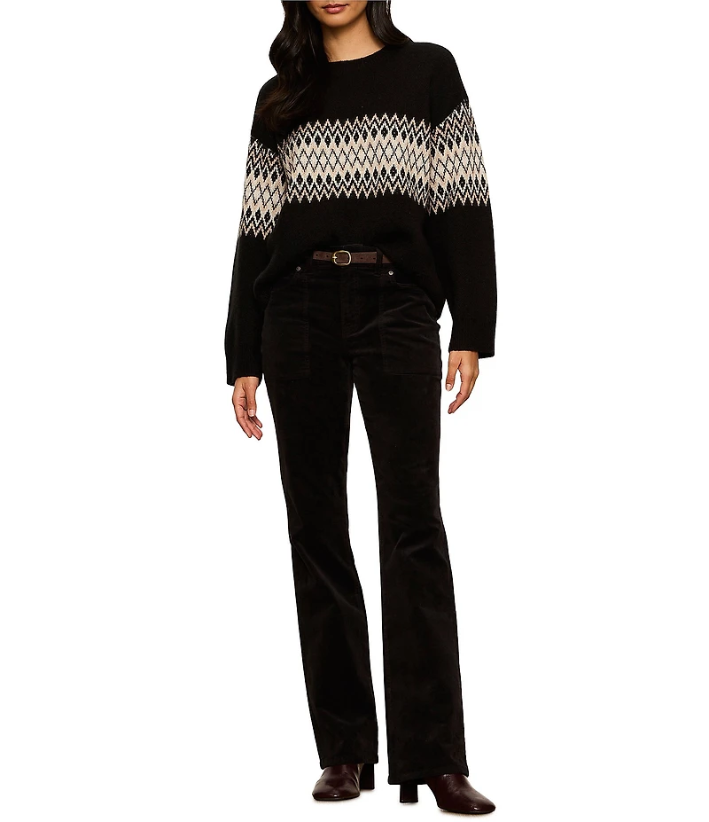 Sanctuary Argyle Crew Neck Long Sleeve Fuzzy Jacquard Easy Pullover Sweater