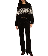 Sanctuary Argyle Crew Neck Long Sleeve Fuzzy Jacquard Easy Pullover Sweater