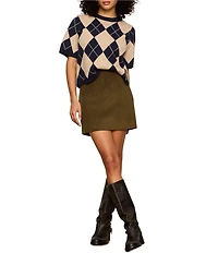 Sanctuary Argyle Crew Neck Short Sleeve Perfect Sweater
