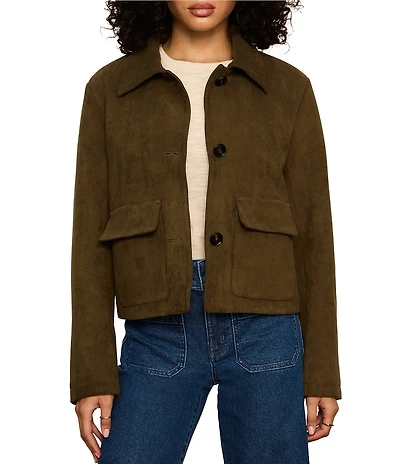 Sanctuary Avid Faux Suede Spread Collar Long Sleeve Button Front Jacket