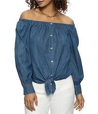 Sanctuary Ballet Off-The-Shoulder Long Sleeve Tie Front Top