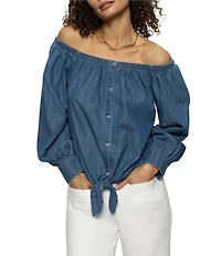 Sanctuary Ballet Off-The-Shoulder Long Sleeve Tie Front Top