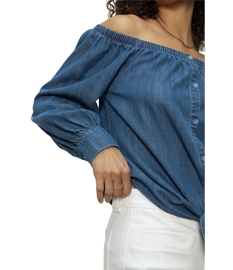 Sanctuary Ballet Off-The-Shoulder Long Sleeve Tie Front Top