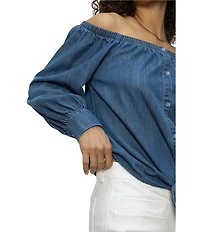 Sanctuary Ballet Off-The-Shoulder Long Sleeve Tie Front Top