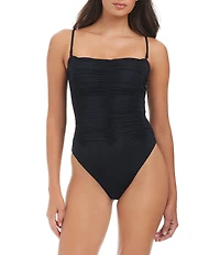 Sanctuary Beach Goddess Excess Solid Square Neck Shirred Banded One Piece Swimsuit
