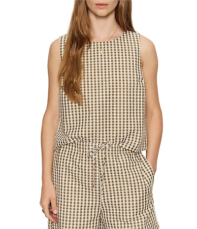 Sanctuary Better Days Gingham Print Crew Neck Sleeveless Seersucker Coordinating Shell Top