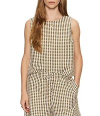 Sanctuary Better Days Gingham Print Crew Neck Sleeveless Seersucker Coordinating Shell Top