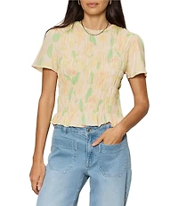 Sanctuary Better Together Floral Print Crew Neck Short Sleeve Smocked Top