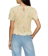Sanctuary Better Together Floral Print Crew Neck Short Sleeve Smocked Top