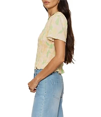 Sanctuary Better Together Floral Print Crew Neck Short Sleeve Smocked Top