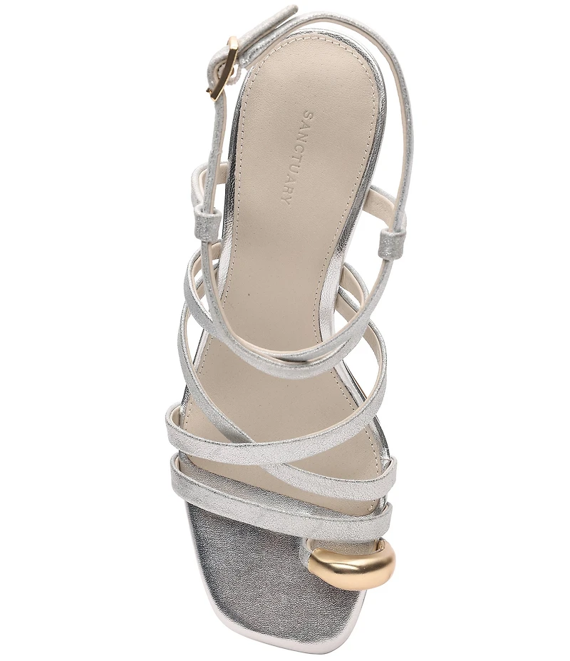 Sanctuary Beyond Leather Toe Ring Hardware Slingback Dress Sandals