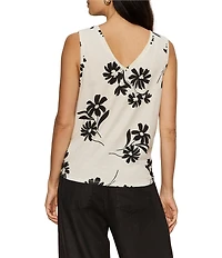 Sanctuary Bloom Print V-Neck Sleeveless Tie Front Knit Tank Top