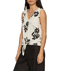 Sanctuary Bloom Print V-Neck Sleeveless Tie Front Knit Tank Top