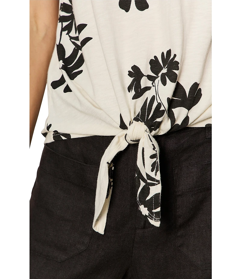 Sanctuary Bloom Print V-Neck Sleeveless Tie Front Knit Tank Top