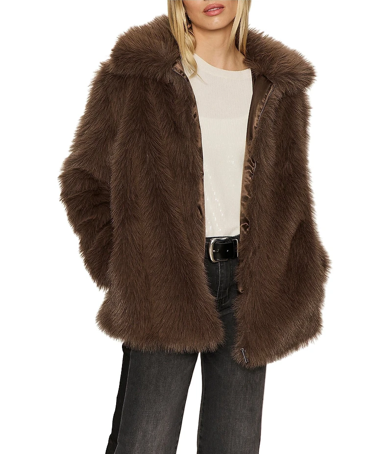 Sanctuary Carmen Collard Long Sleeve Faux Fur Coat