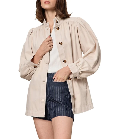 Sanctuary Carrie Funnel Neck Long Sleeve Button Front Denim Jacket