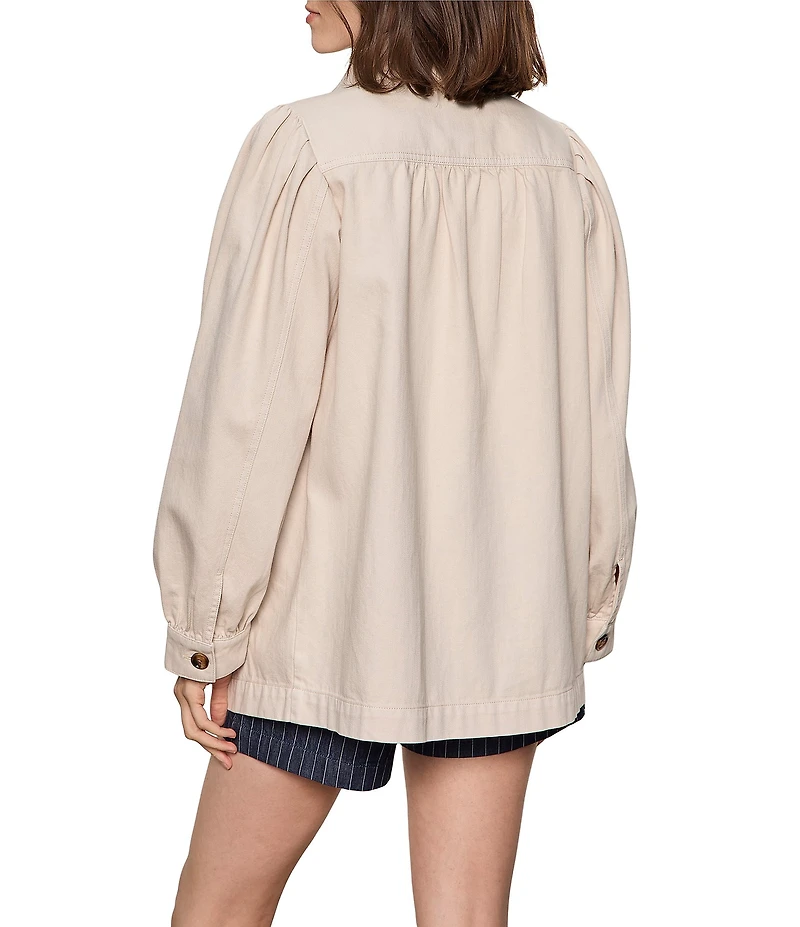 Sanctuary Carrie Funnel Neck Long Sleeve Button Front Denim Jacket