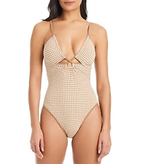 Sanctuary Check Me Out Front Keyhole Plunge V-Neck One Piece Swimsuit