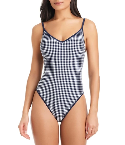 Sanctuary Check Me Out Gingham High Leg Cut Scoop Neck Tank One Piece Swimsuit
