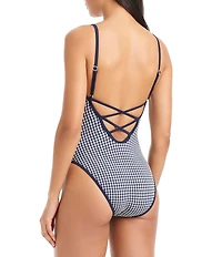 Sanctuary Check Me Out Gingham High Leg Cut Scoop Neck Tank One Piece Swimsuit