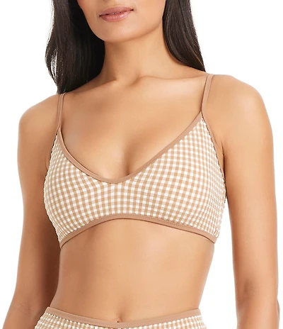 Sanctuary Check Me Out Gingham Scoop Neck Bralette Swim Top
