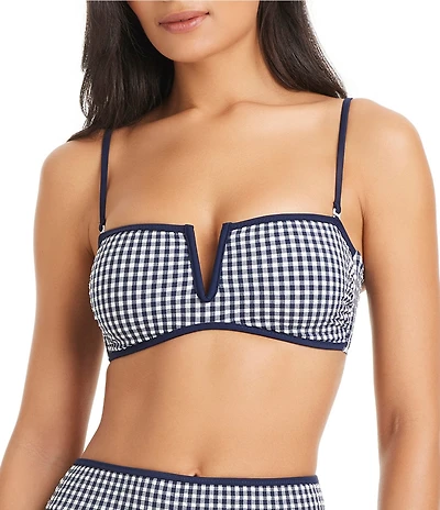 Sanctuary Check Me Out Gingham Straight V-Neck Bandeau Swim Top