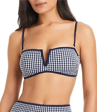 Sanctuary Check Me Out Gingham Straight V-Neck Bandeau Swim Top