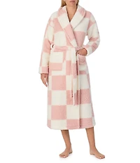 Sanctuary Checkered Long Sleeve Shawl Collar Long Cozy Fleece Robe