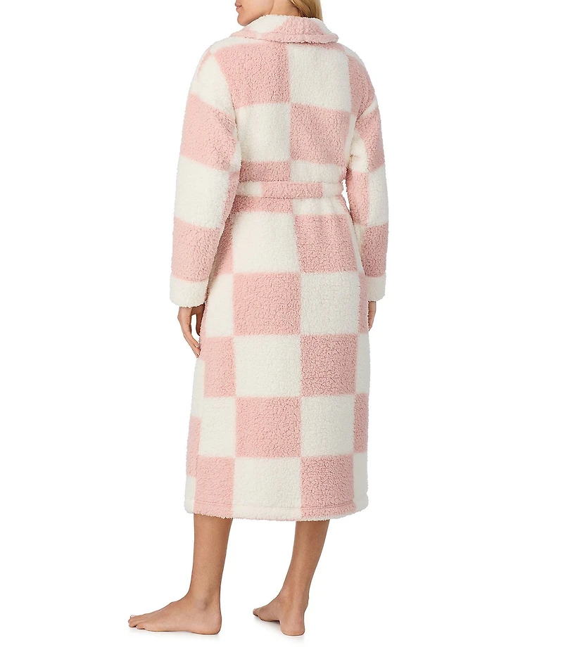 Sanctuary Checkered Long Sleeve Shawl Collar Long Cozy Fleece Robe