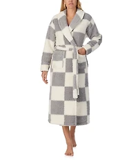 Sanctuary Checkered Long Sleeve Shawl Collar Long Cozy Fleece Robe