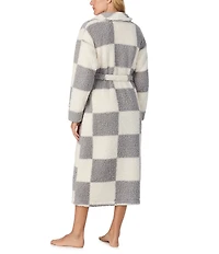 Sanctuary Checkered Long Sleeve Shawl Collar Long Cozy Fleece Robe