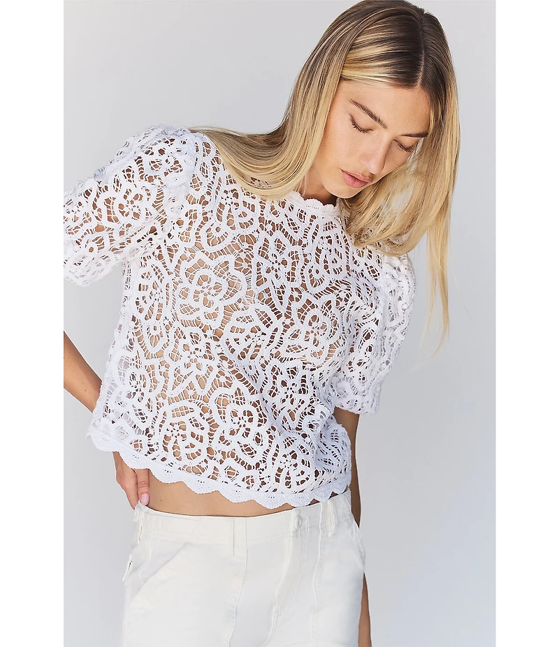 Sanctuary Cherished Lace Crew Neck Short Sleeve Top