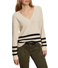 Sanctuary Classic Horizontal Stripe V-Neck Long Sleeve Sweater