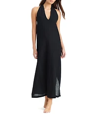 Sanctuary Coastal Covers Solid V-Neck Sleeveless Swim Cover-Up Dress