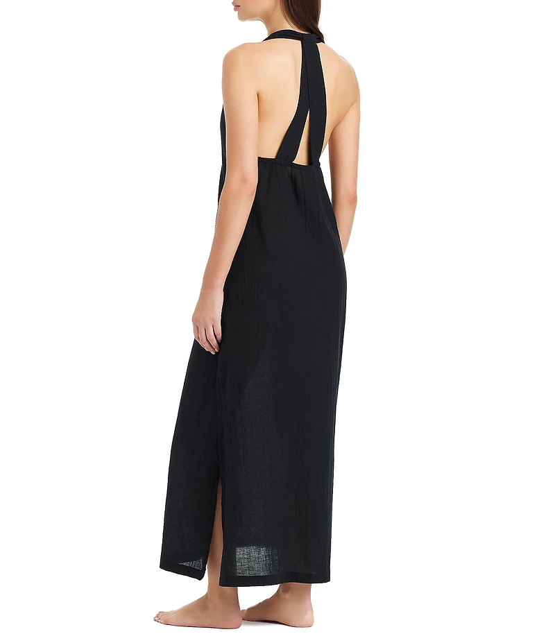 Sanctuary Coastal Covers Solid V-Neck Sleeveless Swim Cover-Up Dress