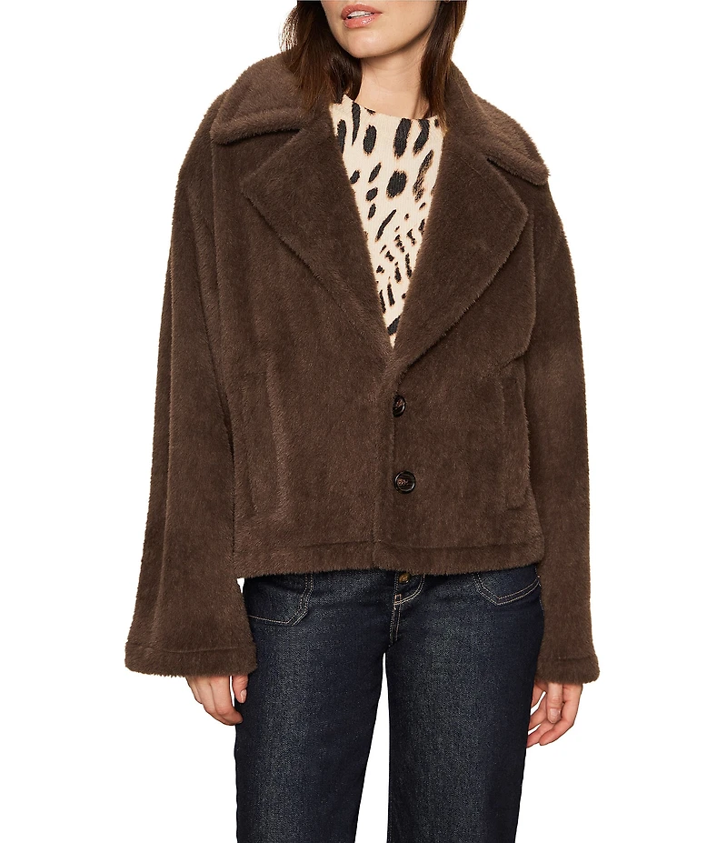 Sanctuary Colette Faux Fur Notch Lapel Long Sleeve Button Front Jacket