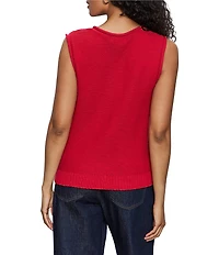 Sanctuary Cotton Slub Crew Neck Sleeveless Button Front Top