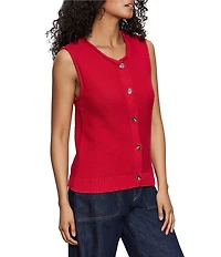Sanctuary Cotton Slub Crew Neck Sleeveless Button Front Top